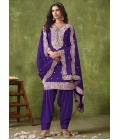 Purple Roman Silk Thread Embroidered Casual Salwar Kameez