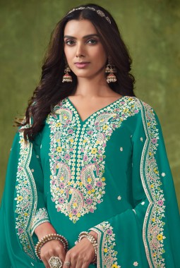 Blue Roman Silk Embroidered Casual Salwar Kameez