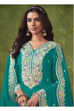 Blue Roman Silk Embroidered Casual Salwar Kameez