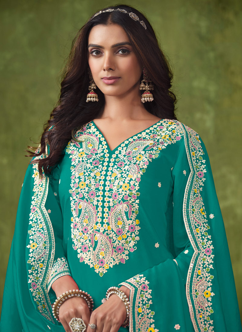 Blue Roman Silk Embroidered Casual Salwar Kameez