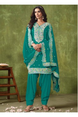 Blue Roman Silk Embroidered Casual Salwar Kameez