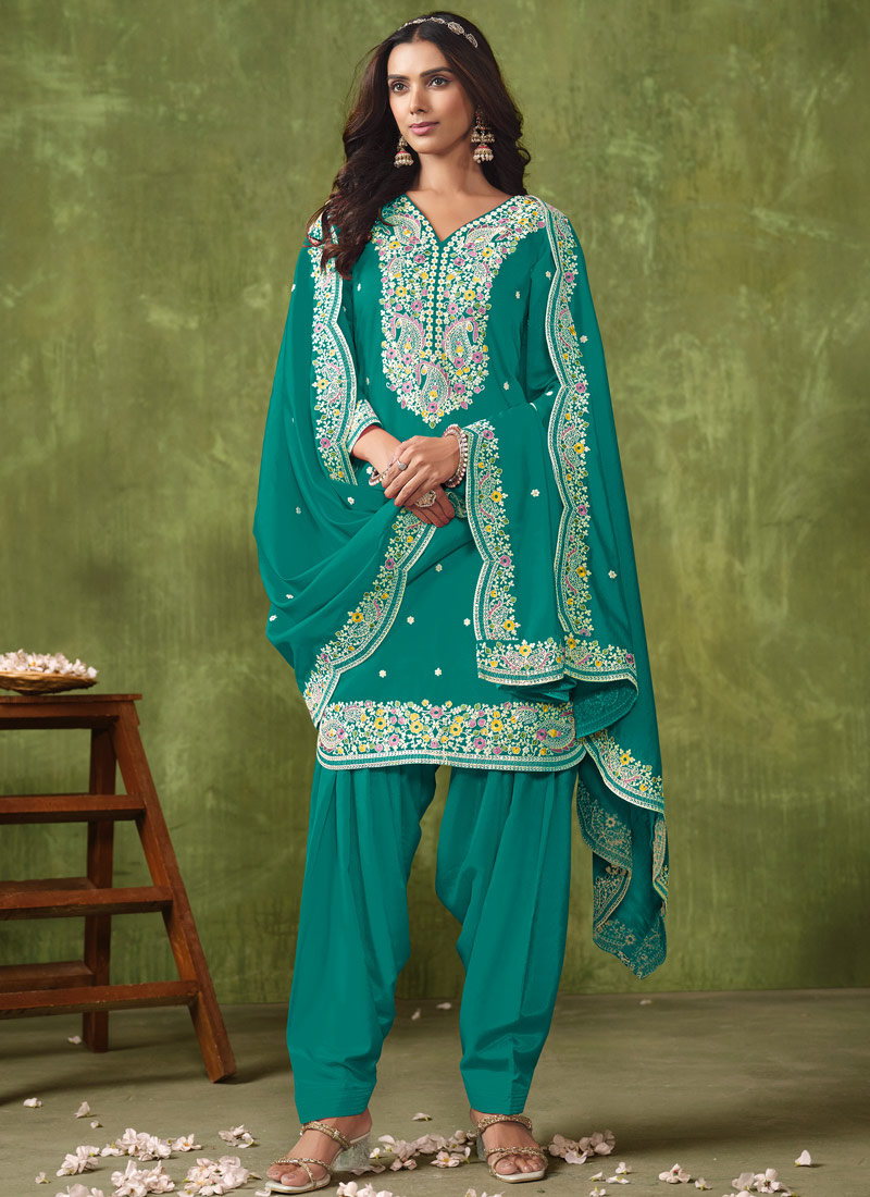 Blue Roman Silk Embroidered Casual Salwar Kameez