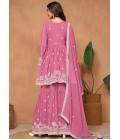 Pink Faux Georgette Thread Embroidered Casual Salwar Kameez