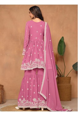 Pink Faux Georgette Thread Embroidered Casual Salwar Kameez