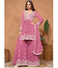 Pink Faux Georgette Thread Embroidered Casual Salwar Kameez