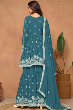 Azure Elegance Thread Embroidered Casual Salwar Kameez