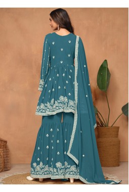 Azure Elegance Thread Embroidered Casual Salwar Kameez