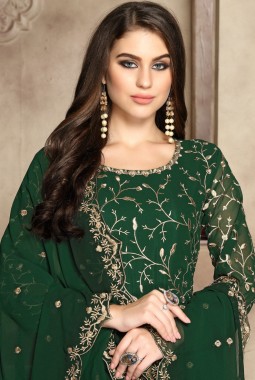 Green Georgette Embroidered Wedding Salwar Kameez