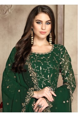 Green Georgette Embroidered Wedding Salwar Kameez