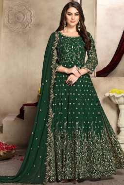 Green Georgette Embroidered Wedding Salwar Kameez