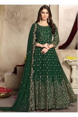 Green Georgette Embroidered Wedding Salwar Kameez