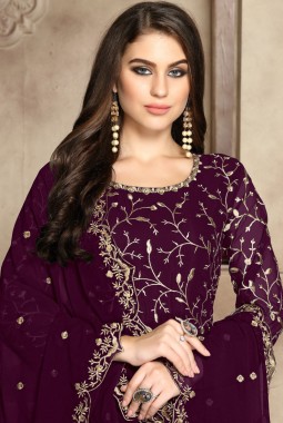 Purple Georgette Embroidered Wedding Salwar Kameez