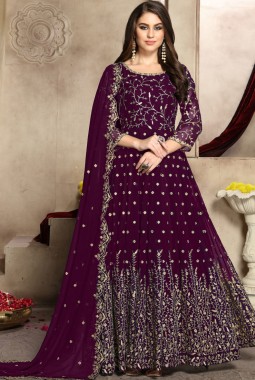 Purple Georgette Embroidered Wedding Salwar Kameez