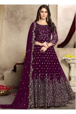 Purple Georgette Embroidered Wedding Salwar Kameez