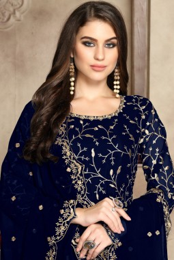 Navy Blue Georgette Embroidered Wedding Salwar Kameez