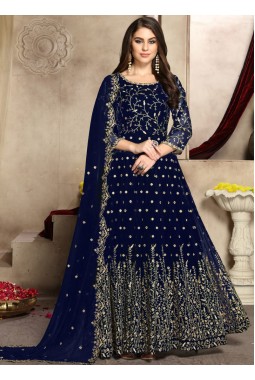 Navy Blue Georgette Embroidered Wedding Salwar Kameez