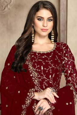 Maroon Georgette Embroidered Wedding Salwar Kameez