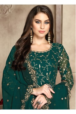 Teal Georgette Embroidered Wedding Salwar Kameez