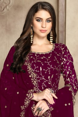 Magenta Georgette Embroidered Wedding Salwar Kameez