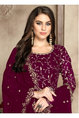 Magenta Georgette Embroidered Wedding Salwar Kameez