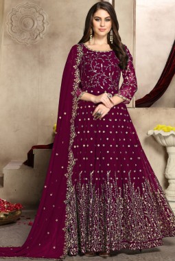Magenta Georgette Embroidered Wedding Salwar Kameez