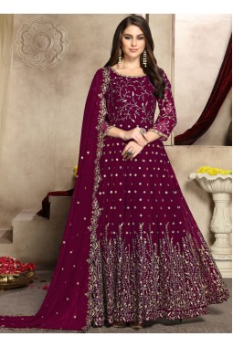 Magenta Georgette Embroidered Wedding Salwar Kameez