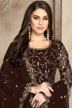 Brown Georgette Embroidered Wedding Salwar Kameez