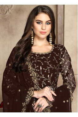 Brown Georgette Embroidered Wedding Salwar Kameez