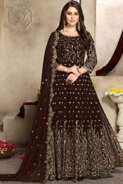 Brown Georgette Embroidered Wedding Salwar Kameez