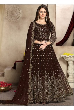 Brown Georgette Embroidered Wedding Salwar Kameez