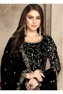 Black Georgette Embroidered Wedding Salwar Kameez
