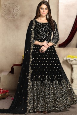 Black Georgette Embroidered Wedding Salwar Kameez
