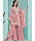 Pink Roman Silk Sequins Festive Wear Sharara Set