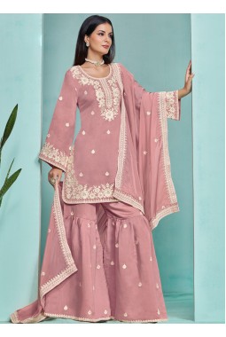 Pink Roman Silk Sequins Festive Wear Sharara Set