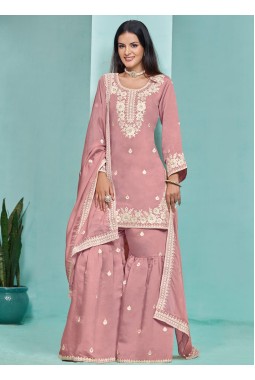 Pink Roman Silk Sequins Festive Wear Sharara Set