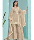 Grey Roman Silk Thread Embroidered Festive Wear Sharara Set