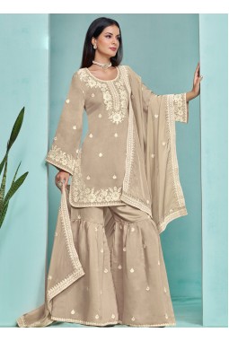 Grey Roman Silk Thread Embroidered Festive Wear Sharara Set