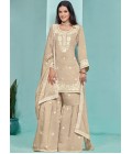 Grey Roman Silk Thread Embroidered Festive Wear Sharara Set