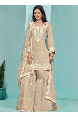 Grey Roman Silk Thread Embroidered Festive Wear Sharara Set