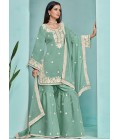 Blue Roman Silk Sequins Festive Wear Sharara Set