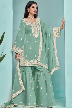 Blue Roman Silk Sequins Festive Wear Sharara Set