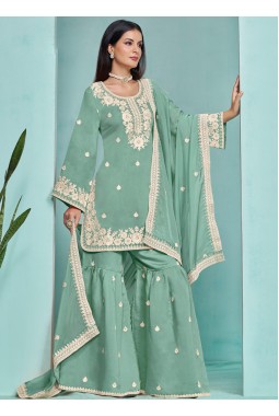 Blue Roman Silk Sequins Festive Wear Sharara Set