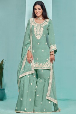 Blue Roman Silk Sequins Festive Wear Sharara Set