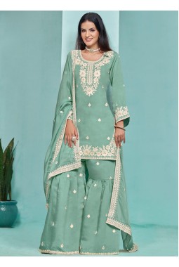 Blue Roman Silk Sequins Festive Wear Sharara Set