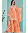 Orange Roman Silk Thread Embroidered Festive Wear Sharara Set