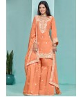 Orange Roman Silk Thread Embroidered Festive Wear Sharara Set