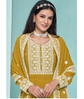 Mustard Faux Georgette Thread Embroidered Salwar Kameez