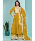 Mustard Faux Georgette Thread Embroidered Salwar Kameez