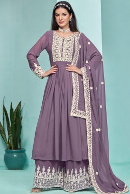 Purple Faux Georgette Sequins Embroidered Salwar Kameez