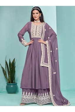Purple Faux Georgette Sequins Embroidered Salwar Kameez